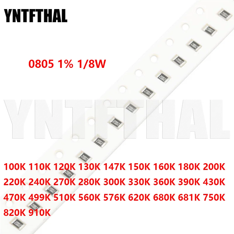 

100 шт. 0805 SMD резистор 1% 1/8 Вт 100K-910K 100K 110K 120K 130K 147K 150K 160K 180K 200K 220K 240K 270K 280K K 300K 330K 360K 390K