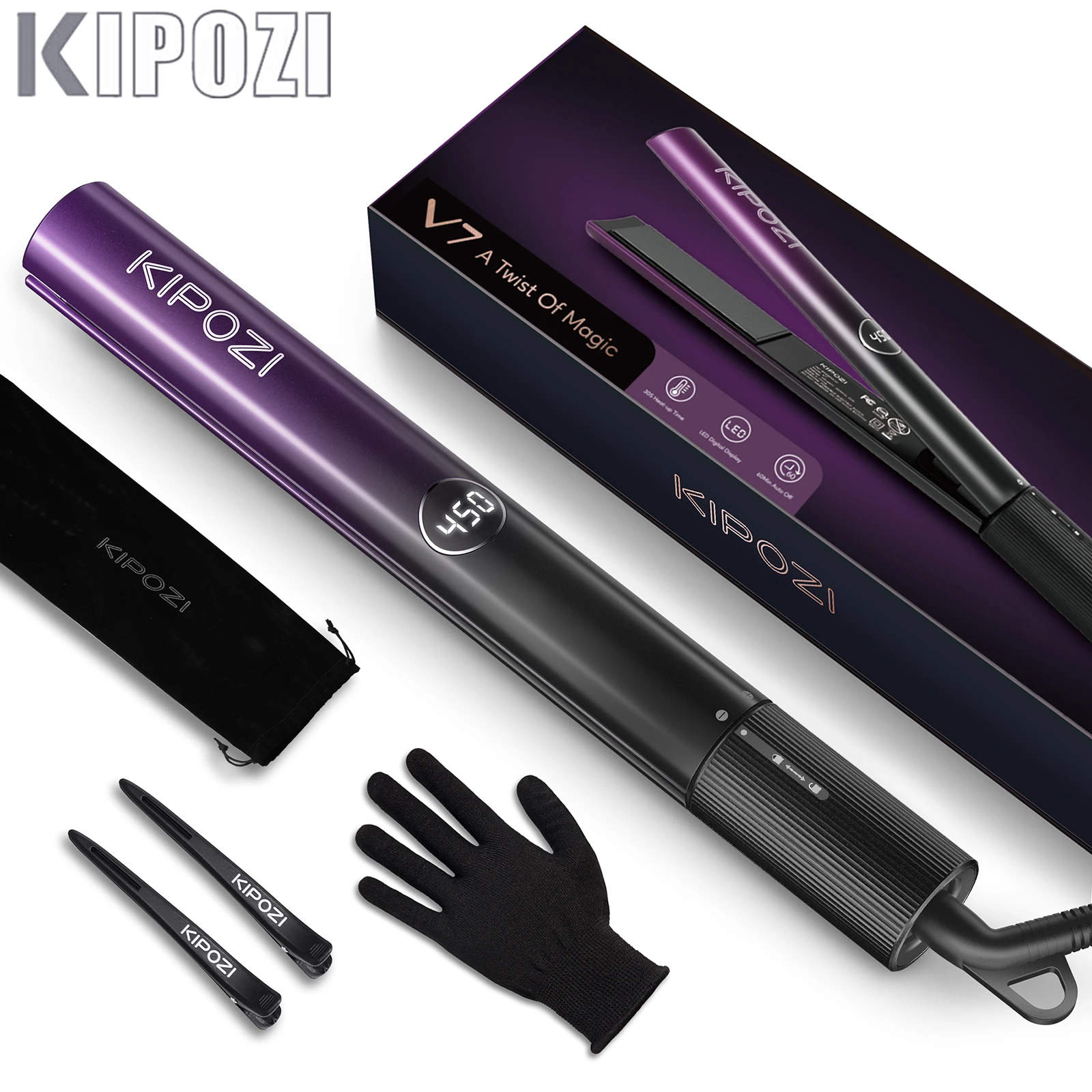Curling Iron Nano Titanium Instant Heating Flat Iron With Digital Lcd Display