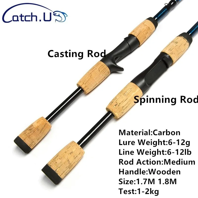 Catch.U 1.7m/1.8m Fishing Rod Carbon Fiber Spinning/Casting Fishing Pole Bait Weight 6-12g Reservoir Pond Fast Lure Fishing Rods