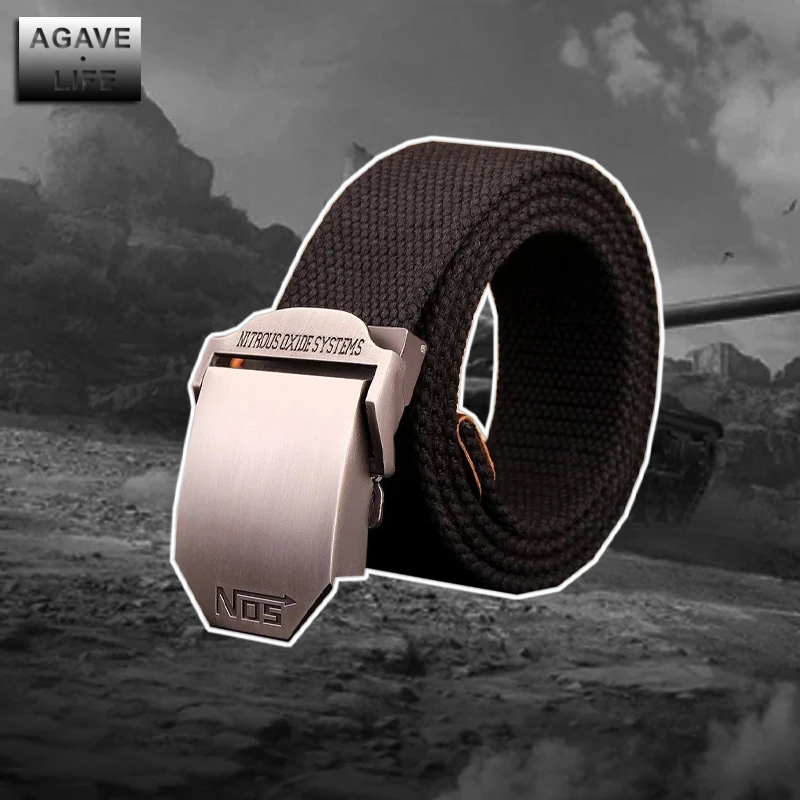 

Vintage Men Women Military Canvas Belt Smooth Metal Automatic Buckle Jeans Belt Army Tactical Belts Personality Simple Waistband