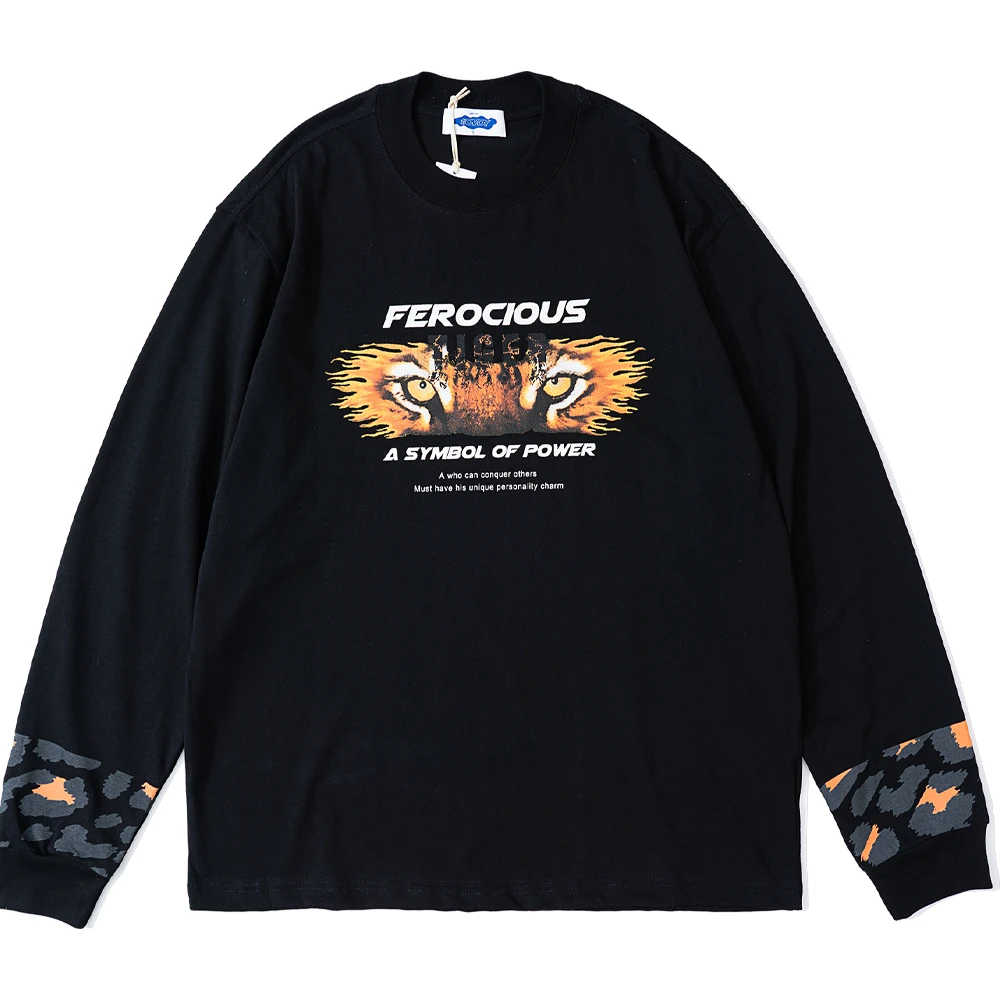 

Men's Autumn Cotton Loose Long Sleeve T Shirt Tiger Printed Oversize Tshirt Harajuku Couple Casual Hip Hop High Street T-Shirt