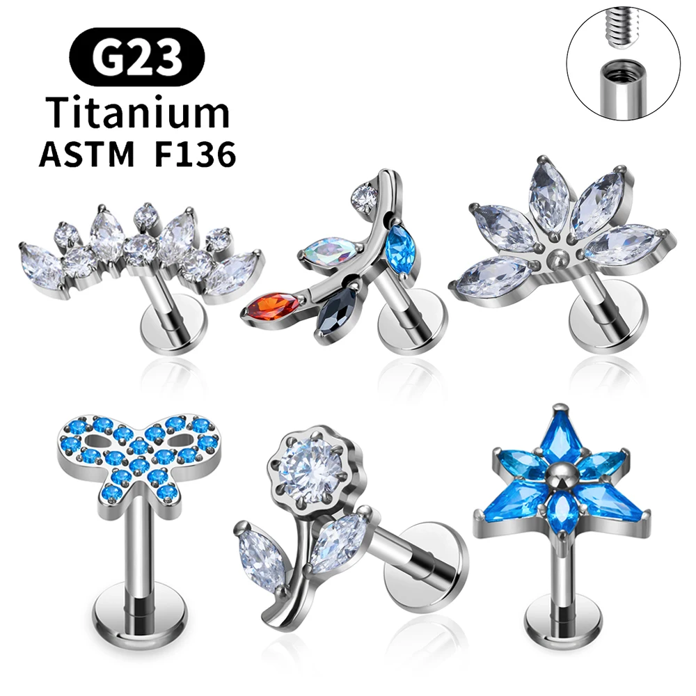 

ASTM F136 G23 Titanium Piercing Ear Studs Flower Leaf 16G CZ Tragus Cartilage Helix Conch Daith Pierc Earring Women Body Jewelry