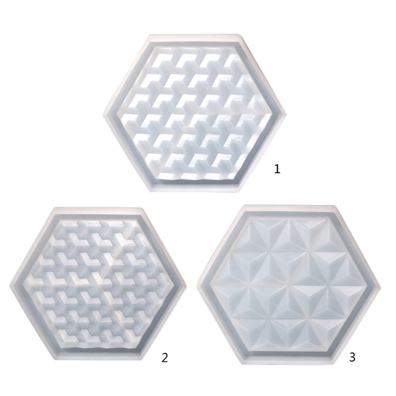 

4XBF Crystal Epoxy Gemeotric Hexagon Coaster Mirror Silicone Mold Dish Tray Mold for Casting with Resin Concrete Cement