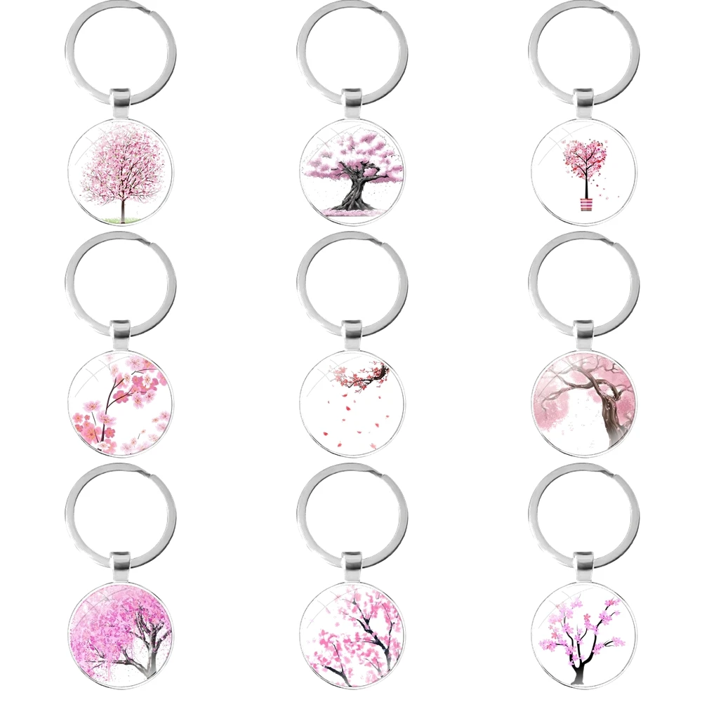 

Брелок для ключей «сделай сам», красивый стеклянный кабошон с изображением цветущего вишни, подвеска для автомобиля, модный подарок, Забавн...