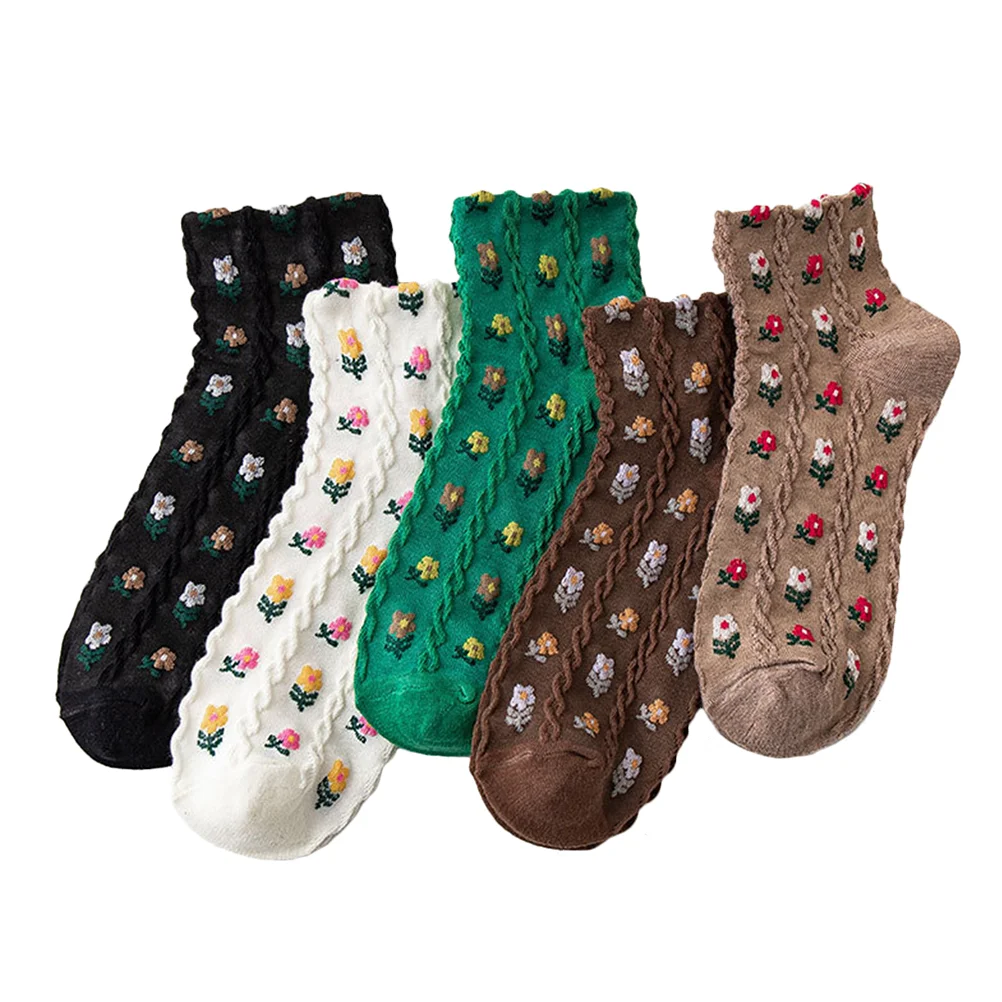

5 Pairs Small Floral Cotton Socks Women Dress Women's Ankle Summer Low Cut Girl