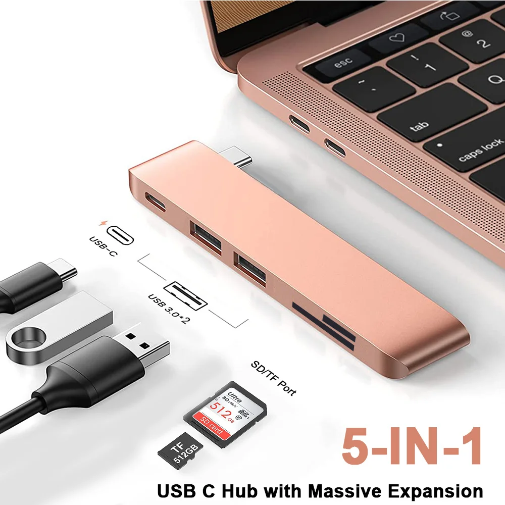 

usb c hub type c docking station adapter with 2 usb 3.0 tf sd reader pd thunderbolt 3 for macbook pro air m1 2020 2019 2018 2017
