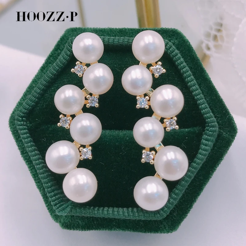

HOOZZ.P Grape Pearl Earrings Baby Pearly Leverback Eardrop 4-5mm White Bead Natural Freshwater Cultured For Girl Zircon Gift New