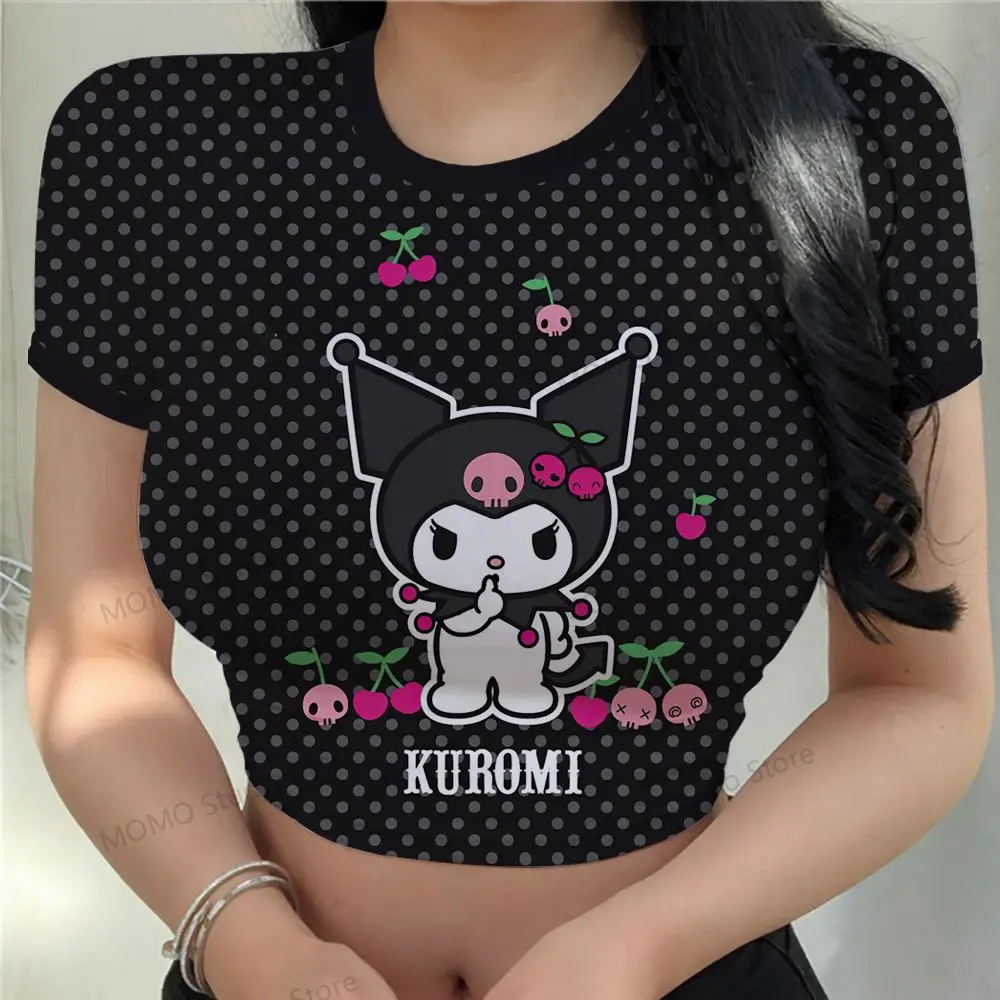Женский укороченный топ футболка с 3D принтом XS-3XL Kuromi дешевая одежда 2024 уличная