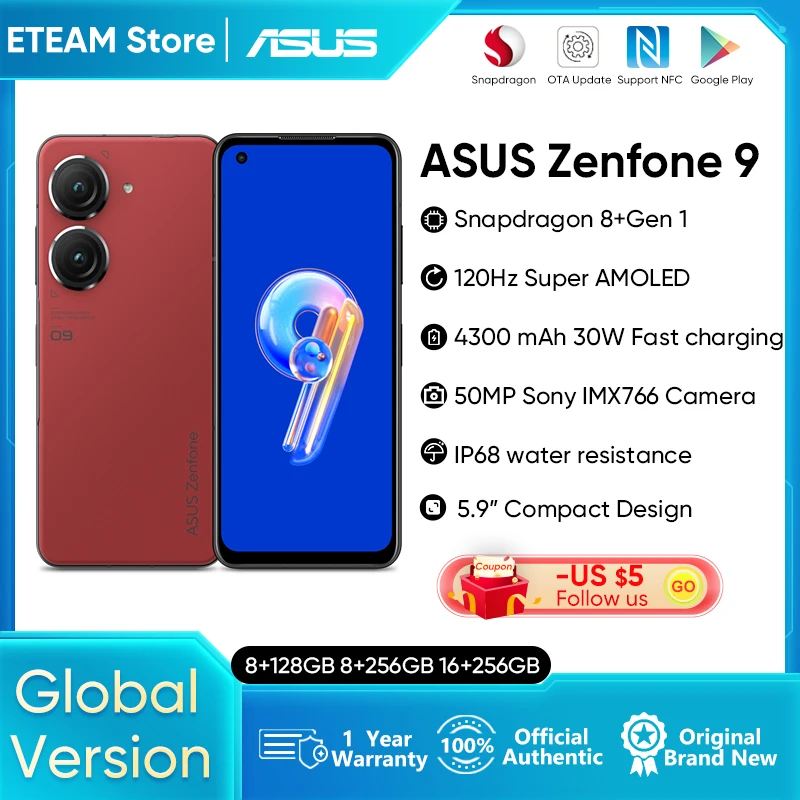 

ASUS Zenfone 9 5G Smartphone Global Version Snapdragon 8+ Gen 1 120Hz Super AMOLED 30W Fast Charging 50MP Main Cameras Phone
