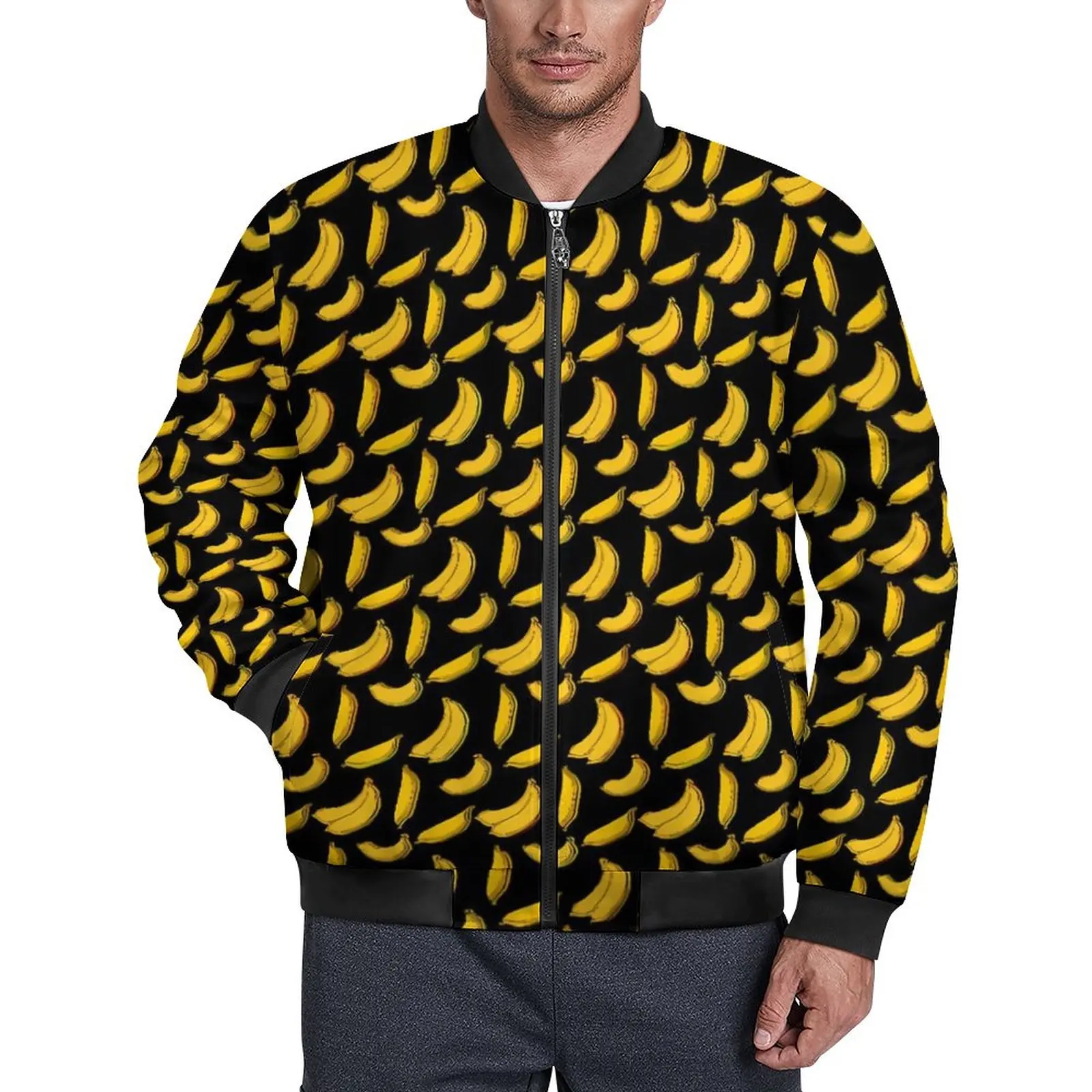 

Banana Print Jackets Male Funny Fruit Winter Coats Street Wear Zipper Casual Windbreakers Graphic Loose Jacket Big Size 5XL 6XL
