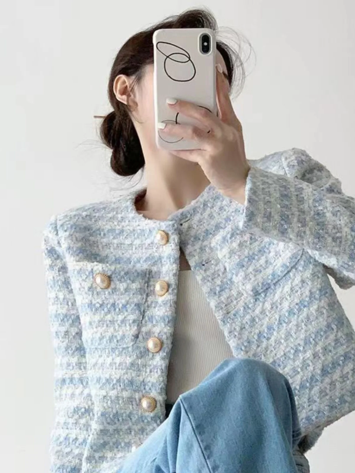 Женское короткое пальто с небольшим ароматом осень 2023 новые топы длинными