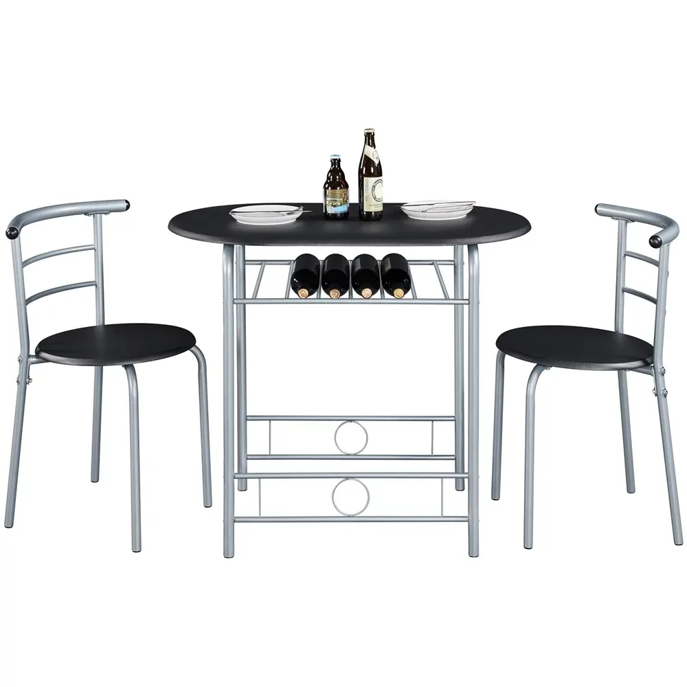 

Easyfashion Modern Round Dining Table Set for 2 Black