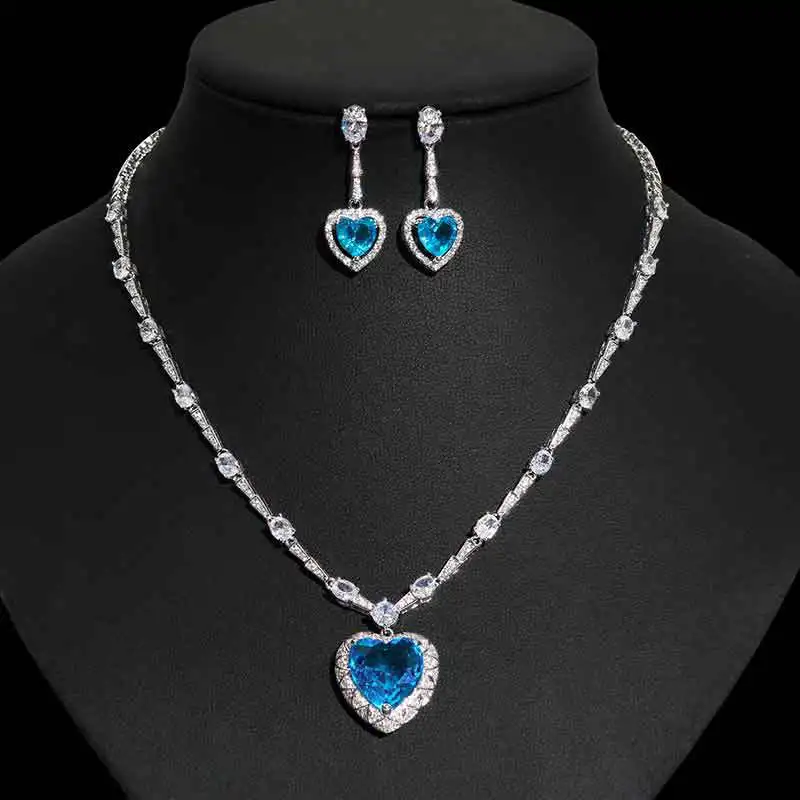 Классический модный комплект ожерелья и сережек с подвеской в форме сердца