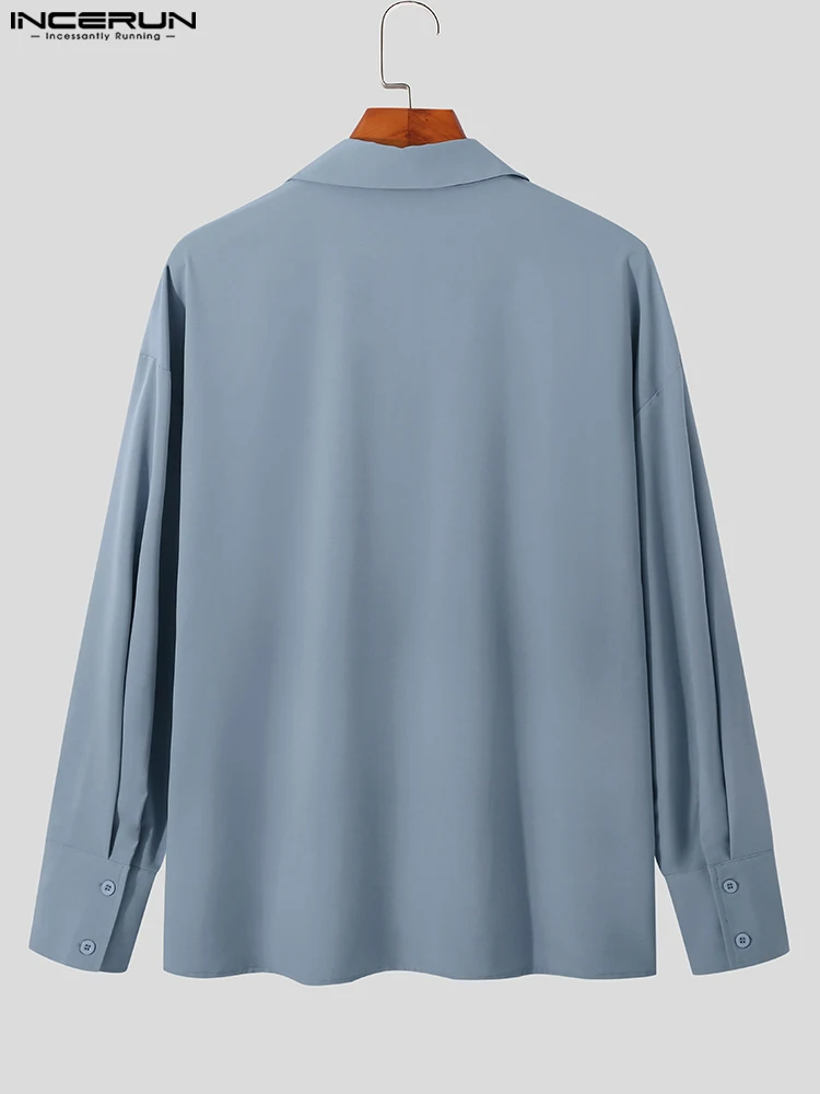 Casual Streetwear Style New Men Tops INCERUN Door Tube Ruffle Blouse Stylish Male Stitching Long-sleeved Solid Shirts S-5XL 2022