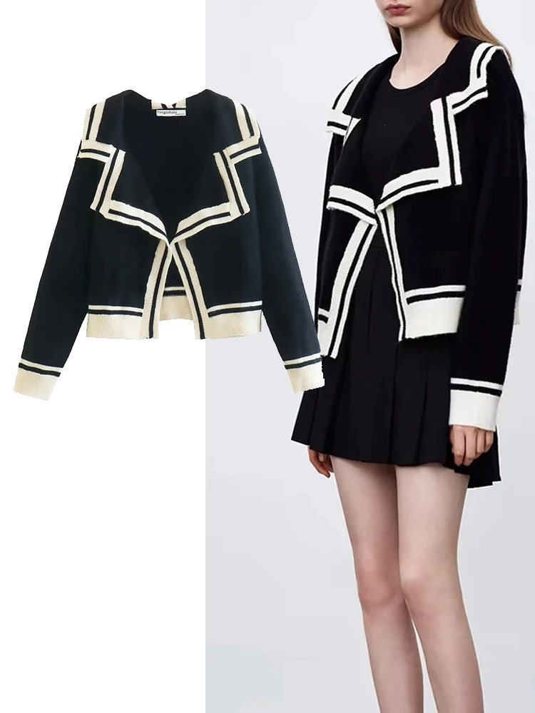 

Женский вязаный кардиган в клетку, в полоску