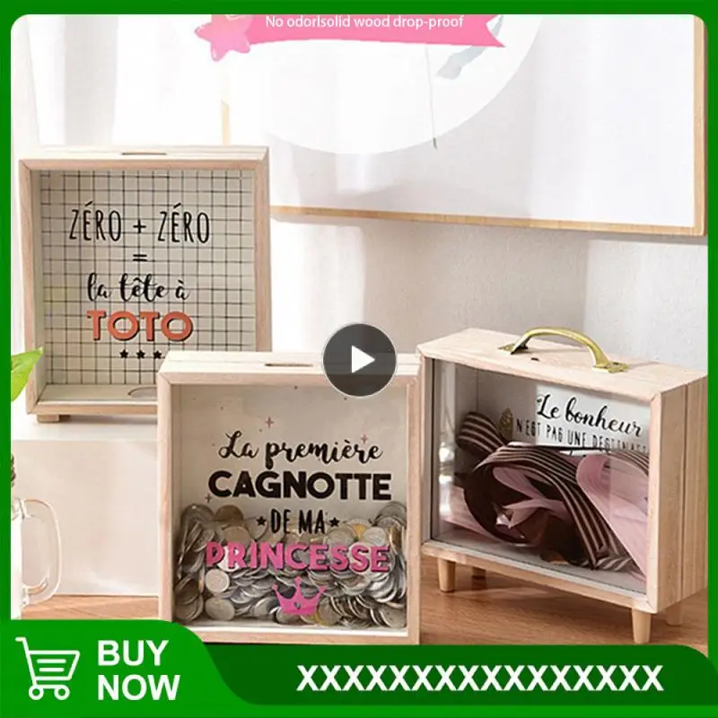 

Piggy Bank Stationery Gift Old-fashioned Piggy Bank 20.5 ×7×18.5 Cm Ins Desk Decoration Storage Boxes Wooden Box Wood Glass