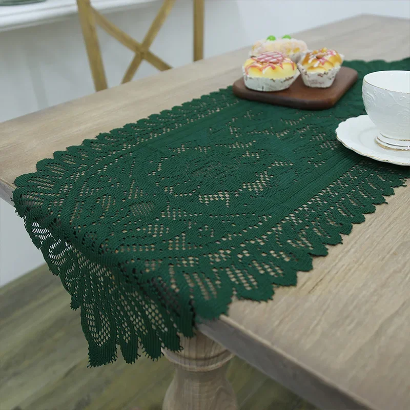 

Hand crocheted cover for coffee cabinet lace tablecloth for Christmas home wedding supply Red green lace tread.