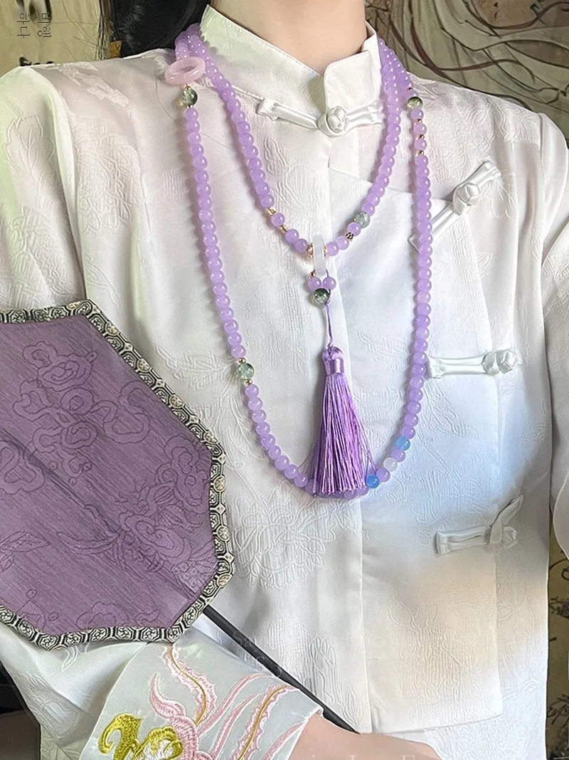 Китайская длинная кисточка фиолетовая цепочка через плечо с бисером женское