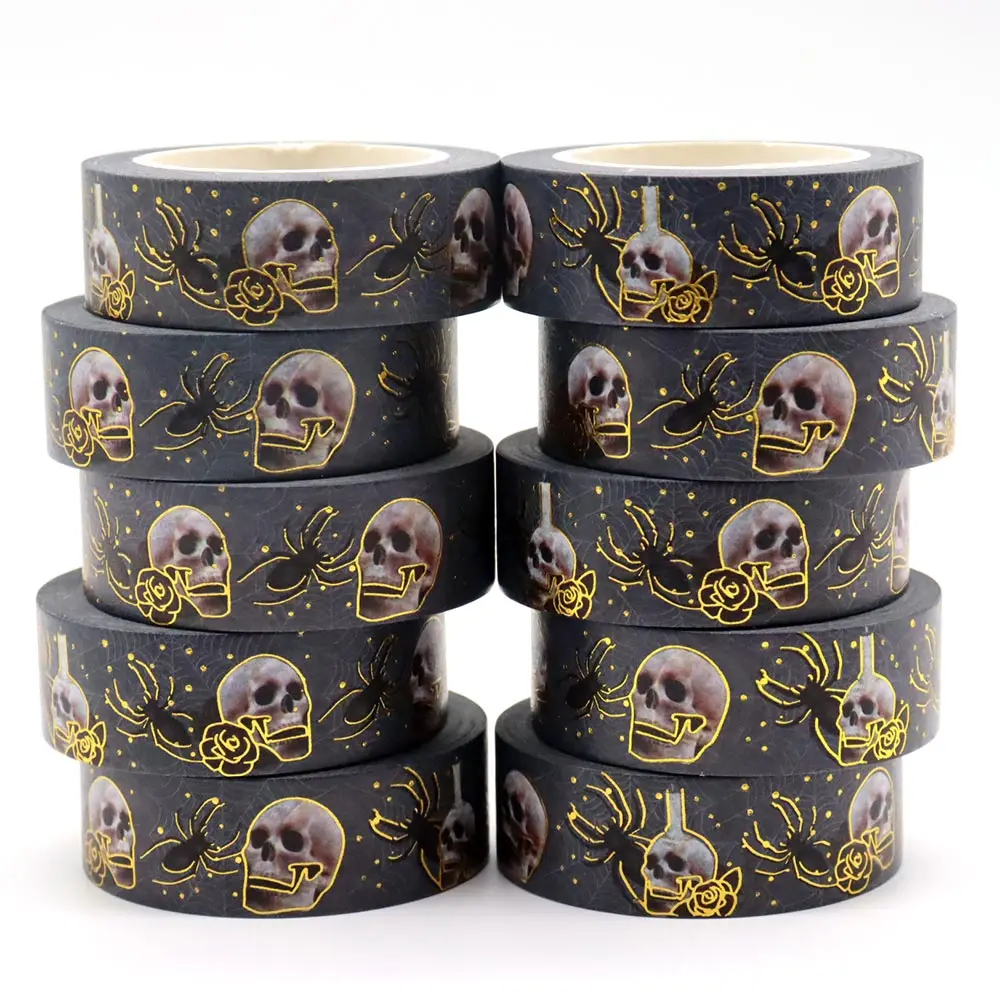 

2022 NEW 10pcs/Lot 15mm*10m Foil Halloween Skull Spider Candle Decorative Washi Tape Scrapbooking Masking Tape office supplies