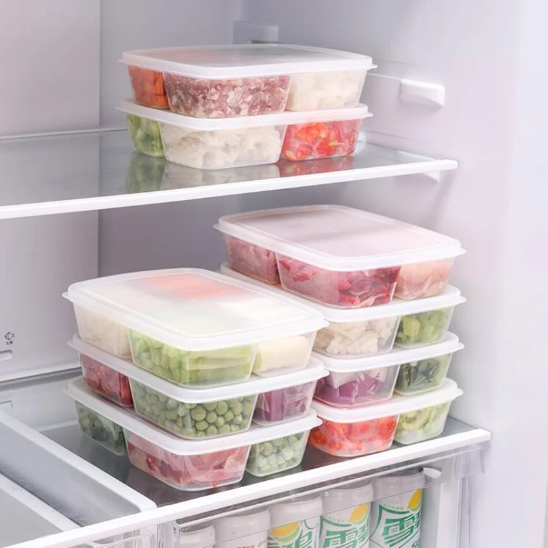 

Refrigerator Storage Box Four Compartment Food Sub-Packed Onion Ginger Vegetables Side Dishes Frozen Meat Crisper Storage Box