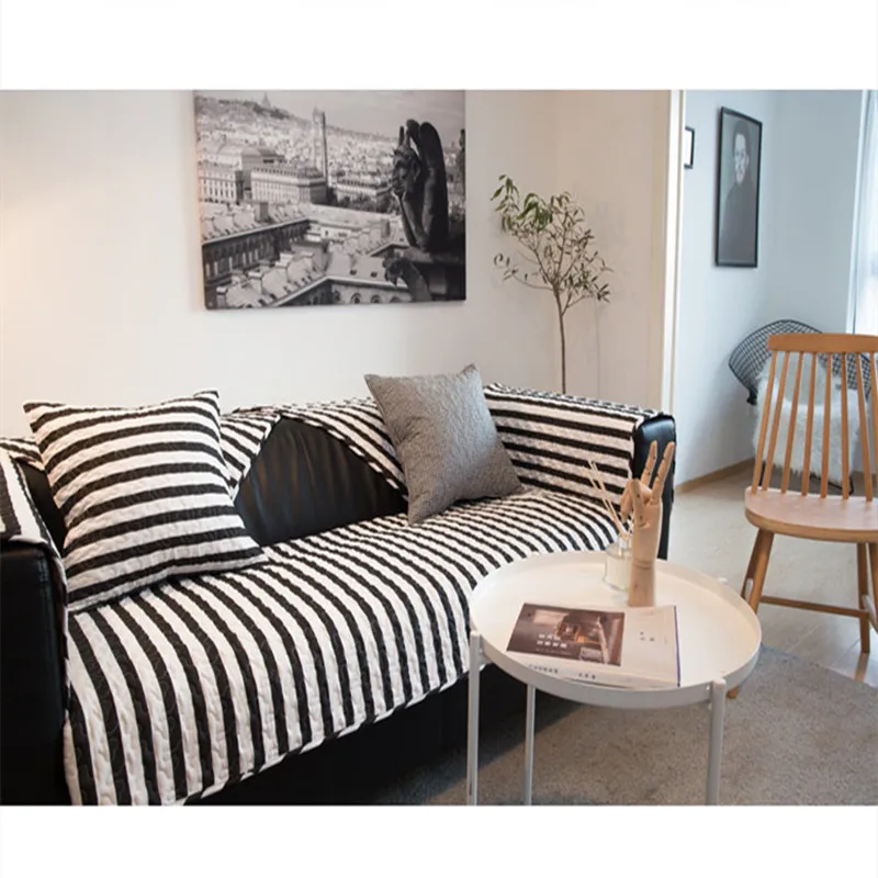 

Cotton Four Seasons Universal Houndstooth Stripe Living Room Furniture Anti-slip Decoration Sofa Pad Chair Cushion Towel Cover