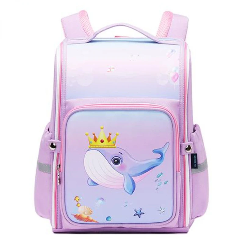 Школьные портфели для девочек начальной школы, складной ортопедический Детский рюкзак с мультяшным дельфином для учеников 1-5 классов