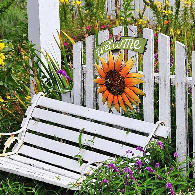 

Home Decor Door Porch Metal Door Decor Sunflower Welcome Signs Sun Flower Pendant Hanging Decorative Metal Bar Cafe Shop