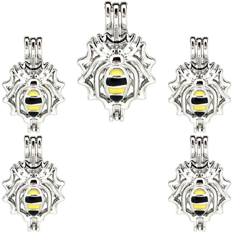 

10PCS Popular Spider Charms Pearl Cage Locket Aromatherapy Diffuser Pendant For Gift Necklace Keychain DIY Jewelry Making