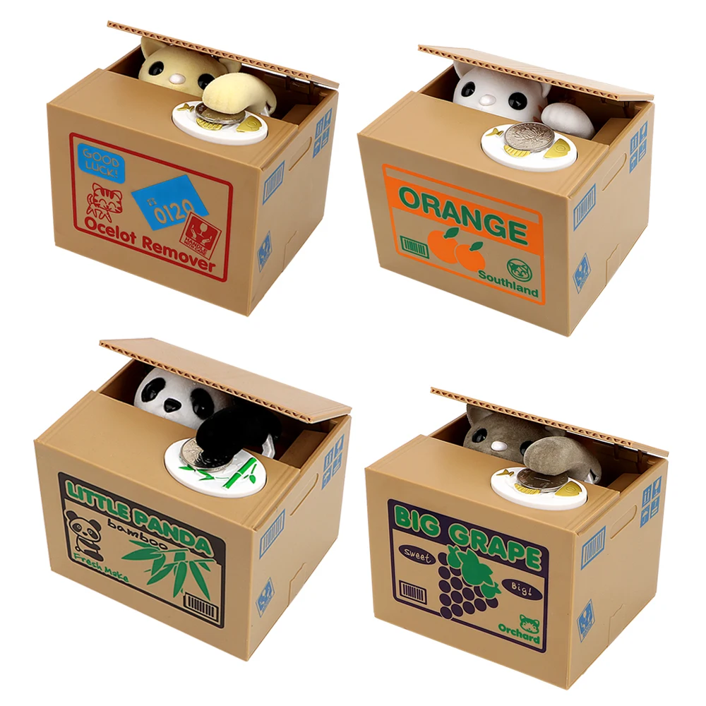 

Cute Panda Coin Box Cat Thief Steal Coin Bank Money Saving Box Automated Robotic Dog Piggy Money Saving Box Banks Kids Gift