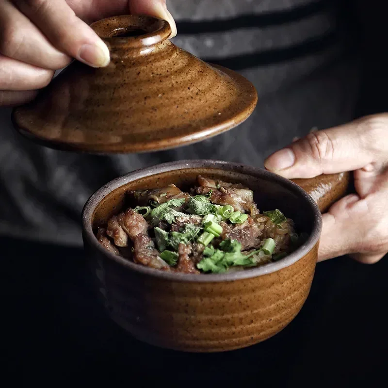 

С рисовой грубой гончарной плитой, кухонный горшок для микроволновой печи, домашние глиняные каши, креативные кастрюли, кастрюля, крышка для супа