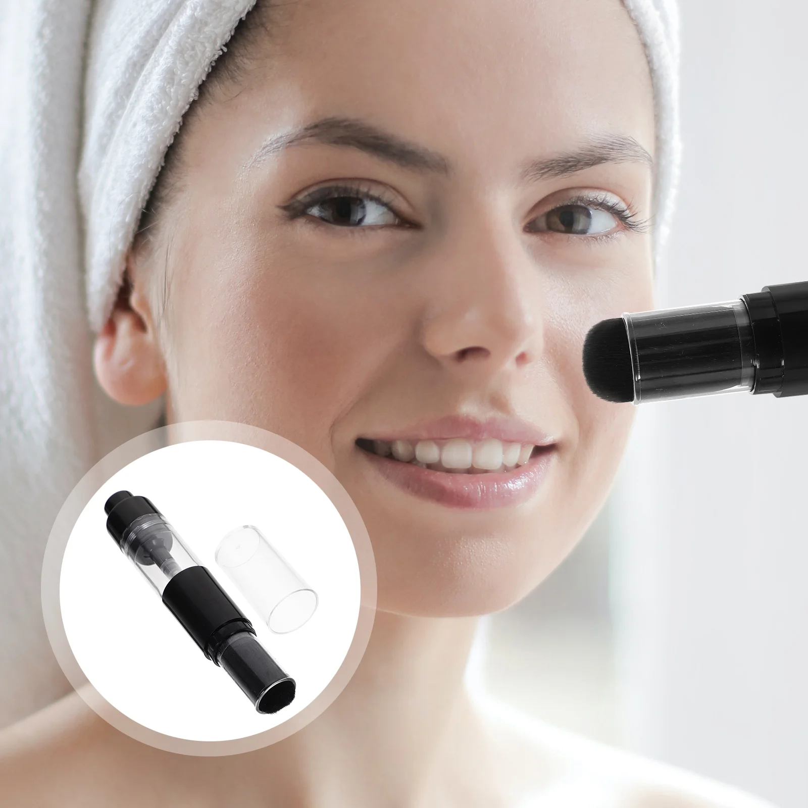 

Buttons Powder Brush Refillable Telescopic Artificial Fiber Brushes Blush Applicator Travel Foundation Dense