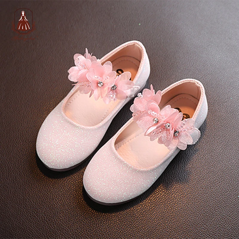 

Yoliyolei Applique Pearls Children'S Shoe For Girl Leather Princess 2023 Round-Toe Soft-Sole Confortable Party Dance Shoes