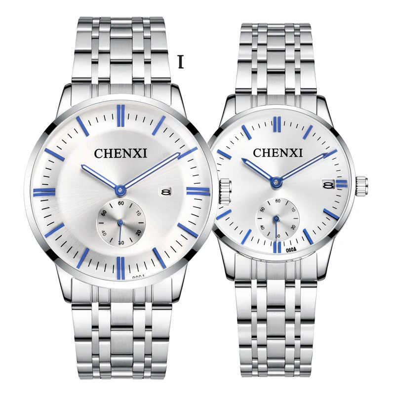 

CHENXI Couple Watch Large Dial 43mm Ultra-thin Simple Men Watch Stainless Steel Quartz Date Watch For Women Gifts Lover Watches