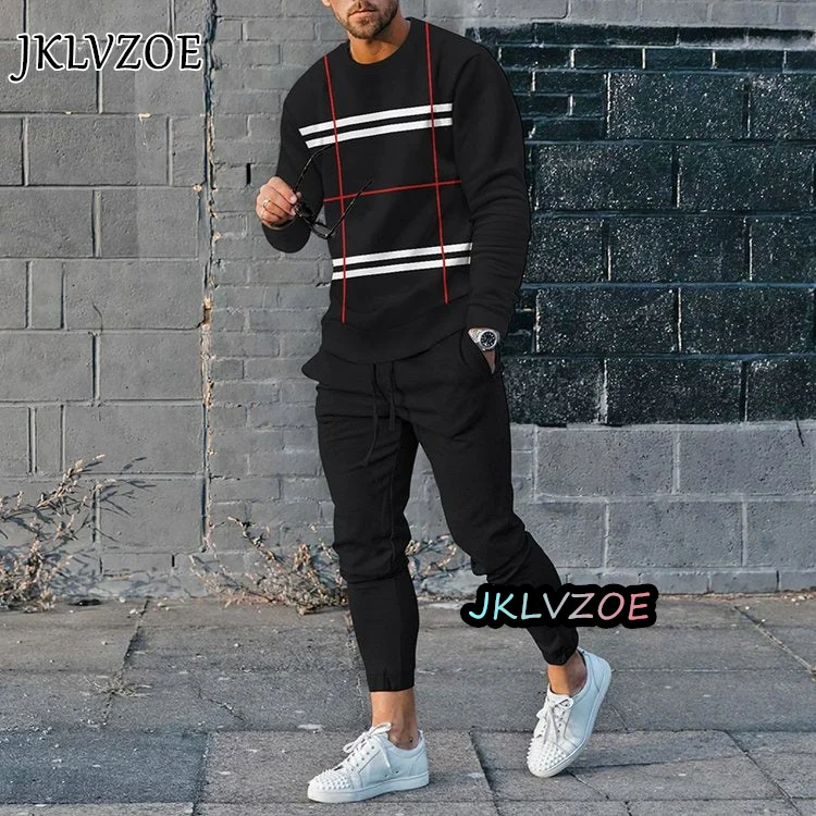 Summer Mens 2 Piece Set Tracksuits Luxury Outfit Long Sleeve O-Neck T-shir Set Casual Oversized Men Clothing Tshirt Suit Jogging