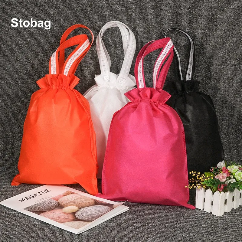 

StoBag 20pcs Non Woven Fabric Drawstring Bags Clothes Packaging Portable Storage Shoes Organizer Reusable Pocket Pouches Logo