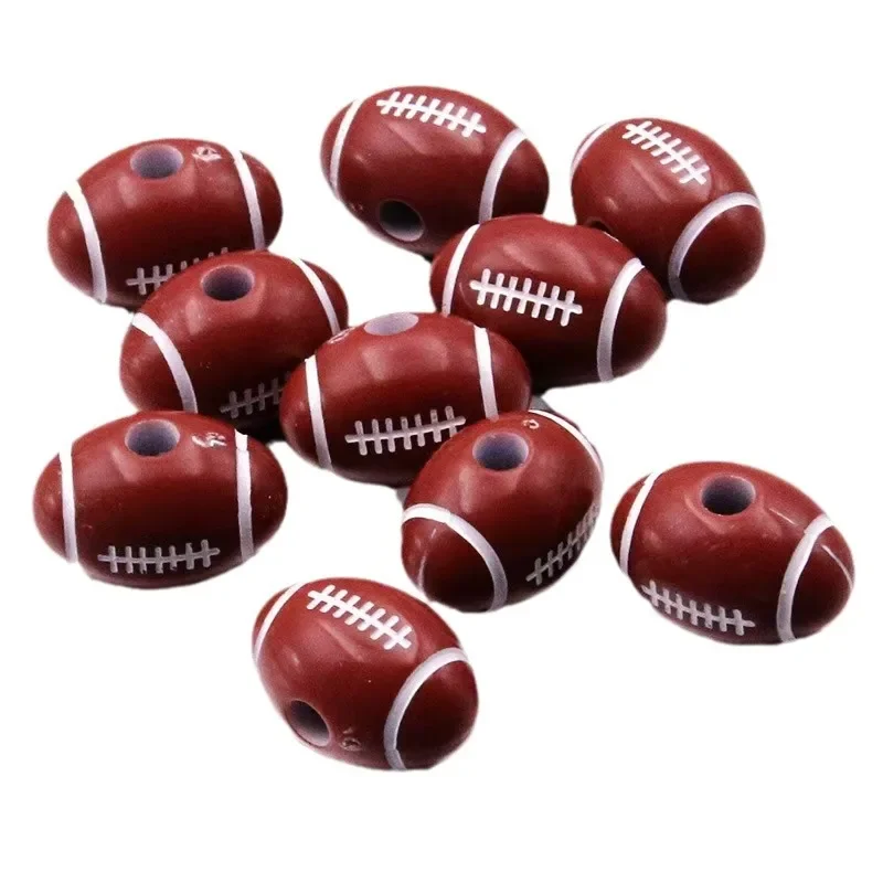 50 шт./пакет акриловые красочные овальные бусины для регби с прямыми отверстиями в