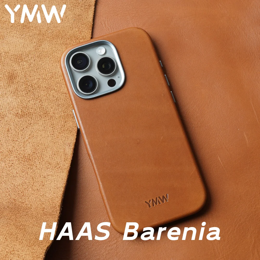 Фото YMW HAAS Barenia Чехол из натуральной кожи ручной работы для iPhone 15 16 Pro Max Роскошный деловой чехол для телефона из воловьей кожи растительного дубления №1