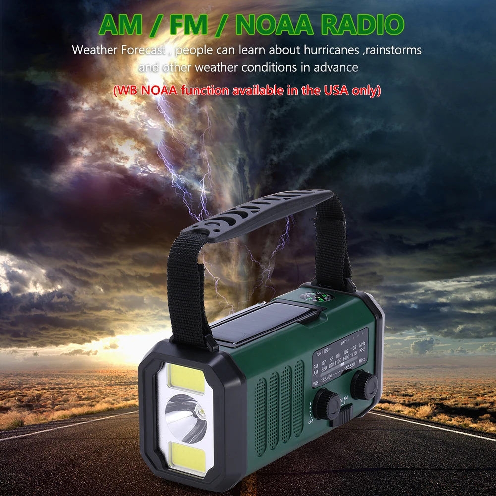 

LED Emergency Weather Radio AM/FM/WB 10000mAh Hand Crank Radio Flashlight Reading Lamp Emergency Radio Handcrank Solar SOS Alarm