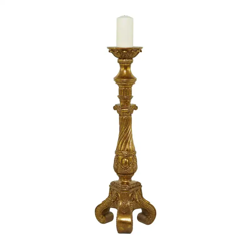 

Gold Polystone Handmade Pillar Candle Holder for Home Wedding Table Decoration