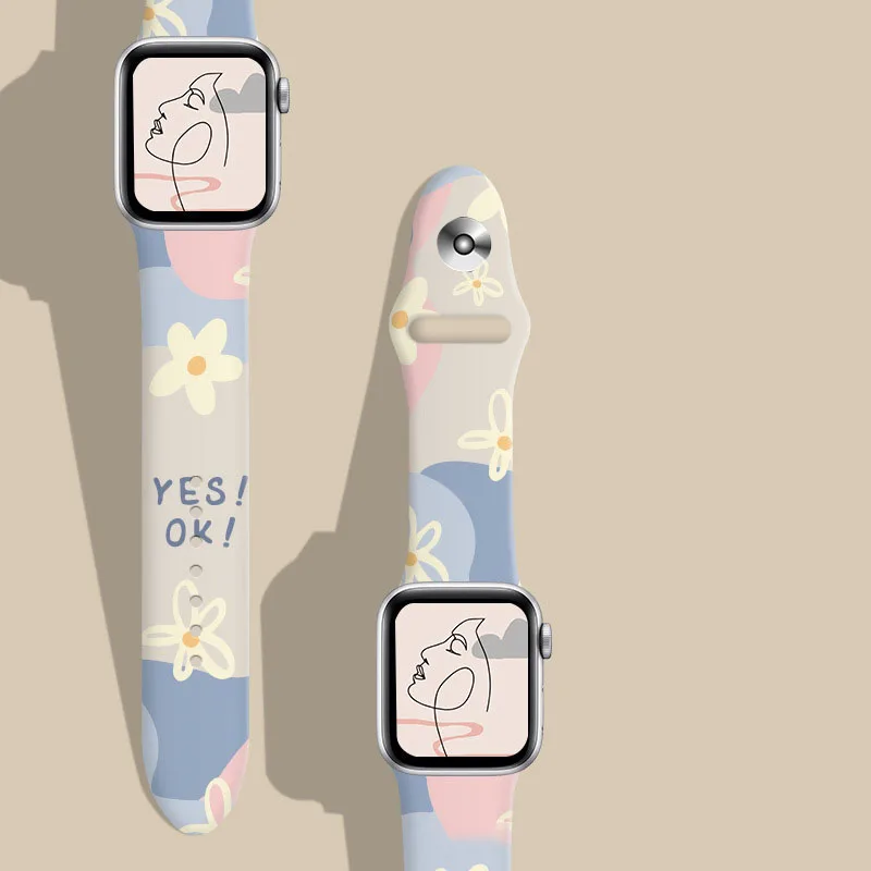 

New Fashion Strap For Apple Watch Band 44mm 40mm 38mm 42 mm Printing Silicone Bracelet iWatch 7 6 SE 5 4 3 Accessories 41mm 45mm