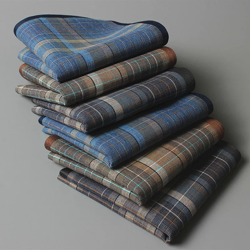 12pcs/lot  Classic Vintage Plaid Stripe Handkerchief Hanky Men Pocket Squares 100% Cotton Business Casual Chest Towel