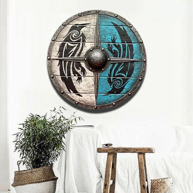 

Viking Wood Shield Wall Hanging Decoration Eivor Valhalla Raven Retro Ornaments Cosplay Props Home Room Farmhouse Decor Gifts