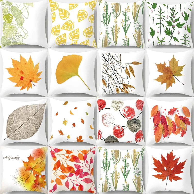 

Autumn Maple Leaves Pillow Cases Fresh Print Flower Plant Custom Polyester Short Plush Cushion Cover Sofa Living Room Pillowslip