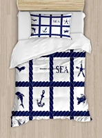navy blue duvet cover set navy yacht vessel rope used as frame with starfish fish and anchor image decorative 2 piece bedding