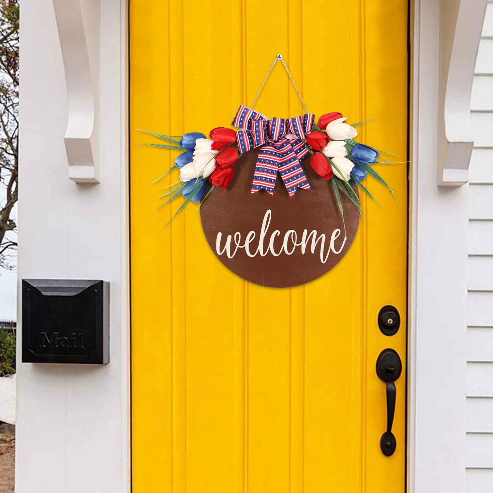 

Гирлянда-Тюльпан на День Независимости, американский патриотический венок из искусственных тюльпанов для входной двери, для дома и улицы