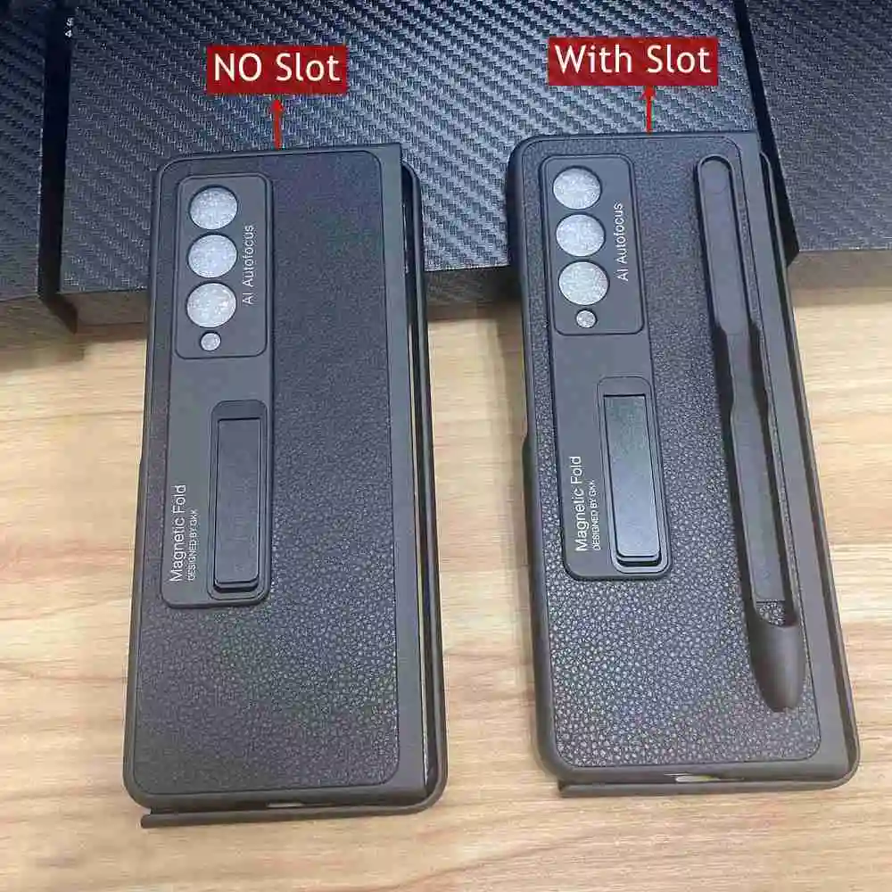 

Bracket Leather Pen Slot Case Cover for Samsung Galaxy Z Fold 3 Case Hard Full Protection Phone Cover With Magnetic Kickstand