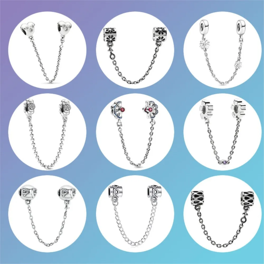 

Classic 925 Sterling Silver 22 Types Safety Chain Fit Original Brand Bracelets Women DIY Jewelry
