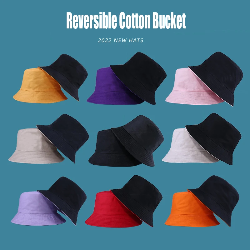 Reversible Cotton Bucket Hat Two Side Wear Unisex Simple Bob Cap Hip Hop Gorros Men Women Panama Cap Beach Fishing Boonie Sunhat