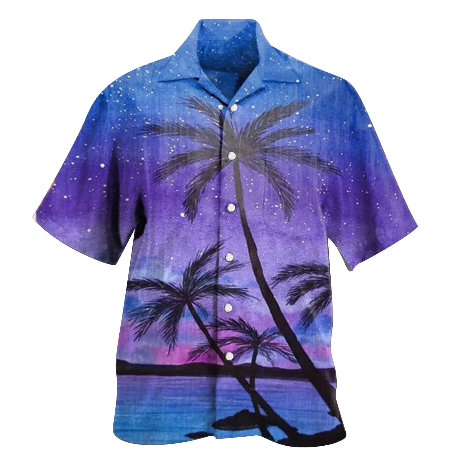 

Hawaiian Coconut Tree Print Shirt Men Boho Beach Button Shirt Summer Short Sleeve Blusa Hombre Moda Single-Breasted Tops