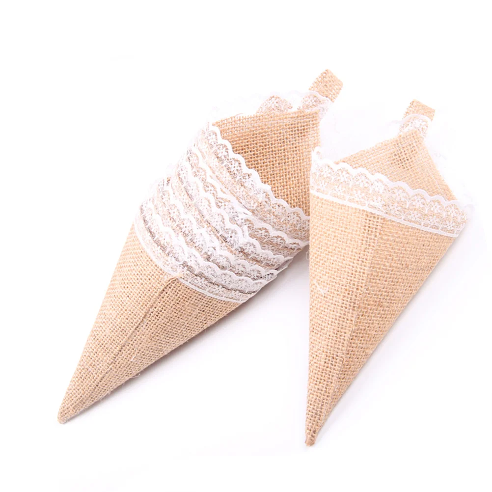 

Flower Cones Holder Wedding Bouquet Cone Floral Basket Lace Rustic Petals Boxes Candy Paper Farmhouse Burlap Organizer Table